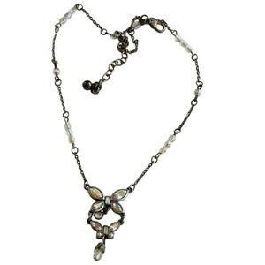 Don-Lin Necklace Butterfly Aurora Borealis jeweled Crystal rhinestone bead 90s